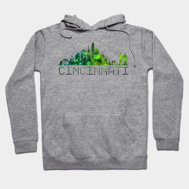 Cincinnati Skyline green Hoodie by sparkling-in-silence